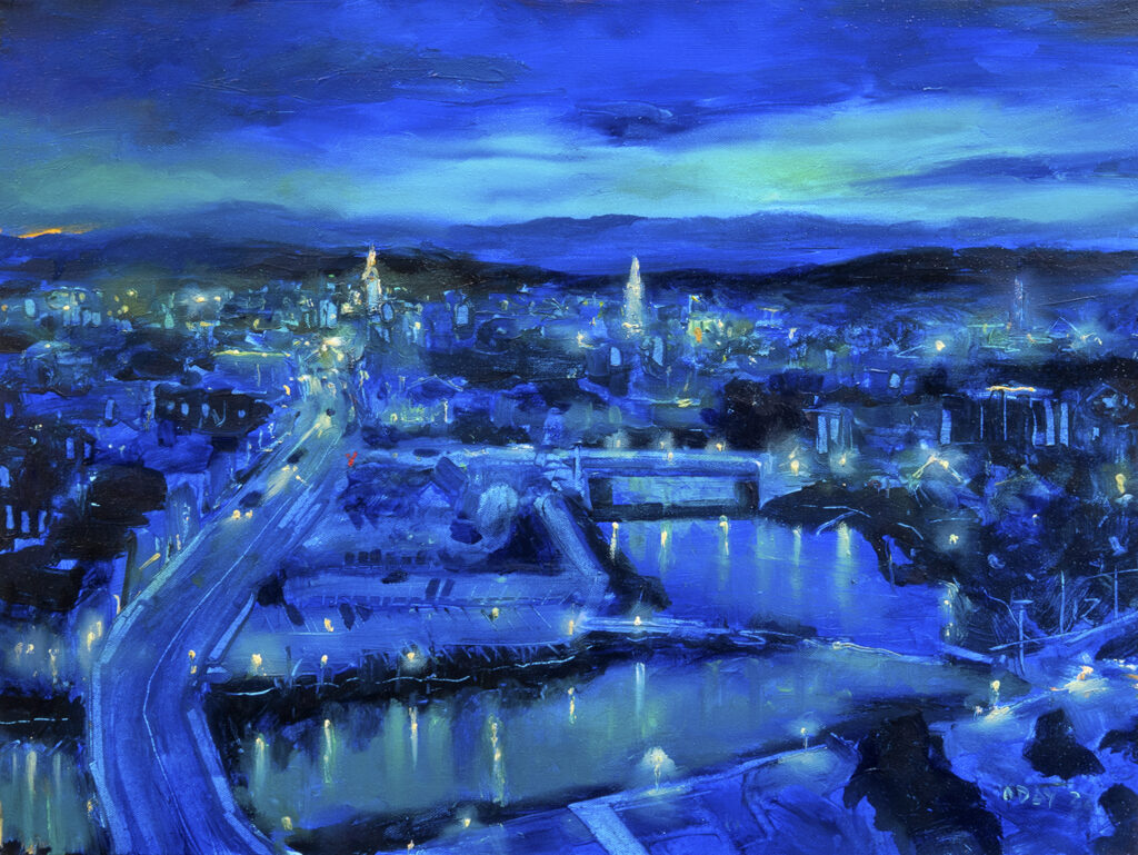 Adam O'Day, Rochester Aerial 1, Oil on canvas, 18 x 24 inches, 2022