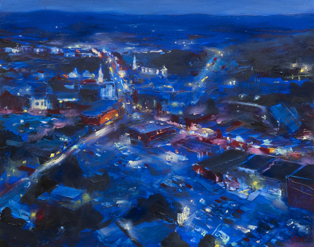 Adam O'Day, Rochester Aerial 2, Oil on canvas, 16 x 20 inches, 2022