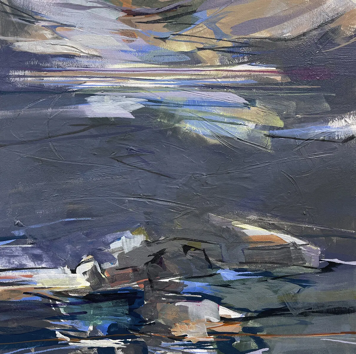 Jeff Fitzgerald, Night Arrives, Acrylic on linen, 16 x 16 inches