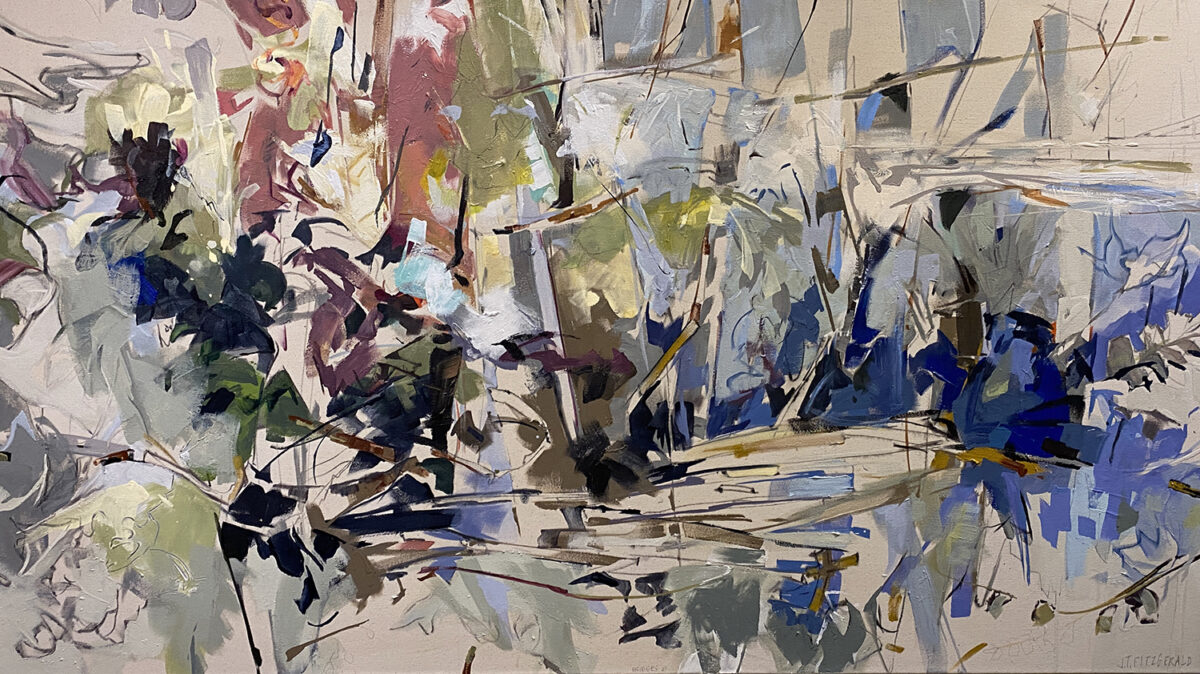 Jeff Fitzgerald, Sunrise Between Branches, Acrylic on linen, 36 x 64 inches, $6800