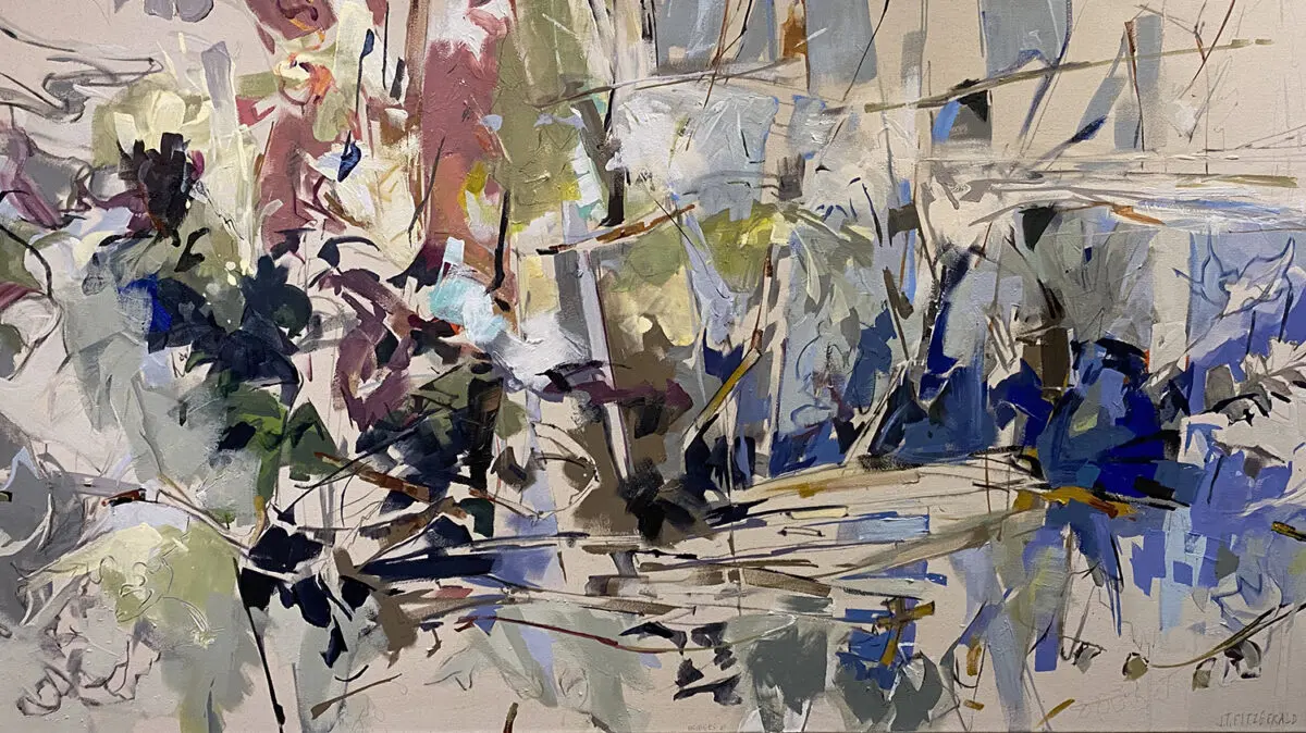 Jeff Fitzgerald, Sunrise Between Branches, Acrylic on linen, 36 x 64 inches