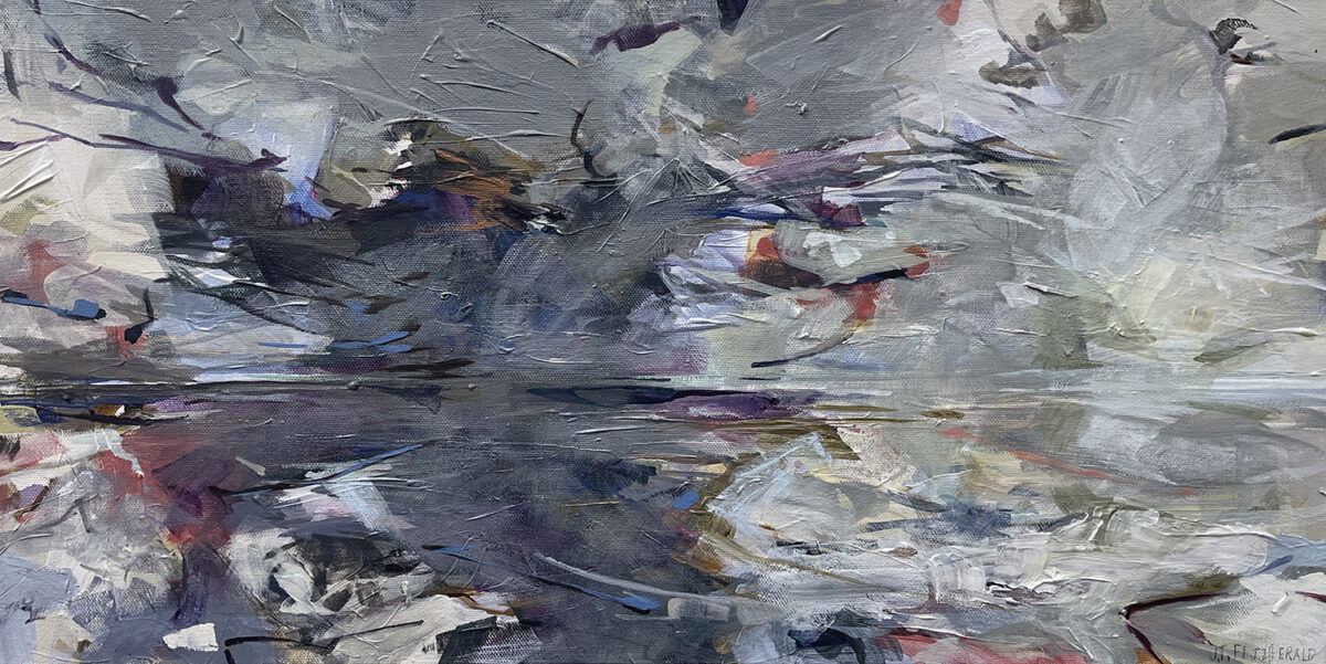 Jeff Fitzgerald, Sterling Ocean Rain, Acrylic on linen, 24 x 12 inches, $1000