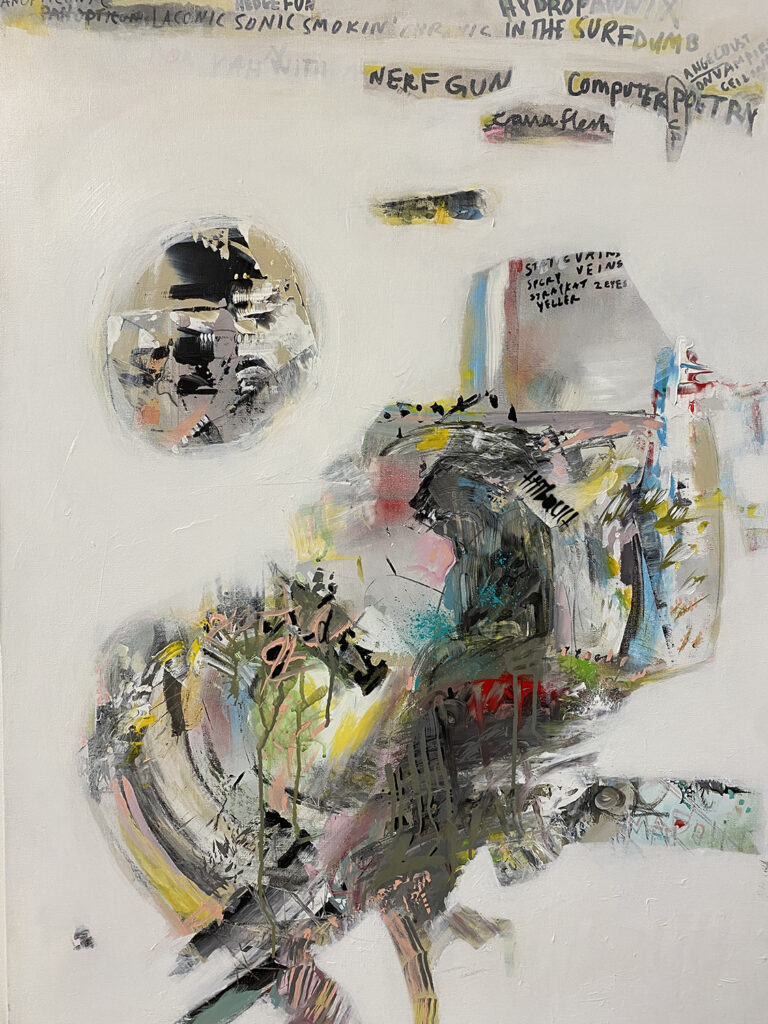 Christopher Thibault, Panopticonic Surfdumb, Acrylic, sharpie, and spray paint on canvas, 40 x 30 inches, 2019, $1200