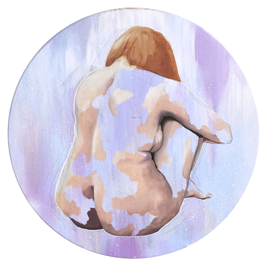 Laura Harper Lake, Holding On, Mixed media on wood, 20 inches diameter, 2022, $1100