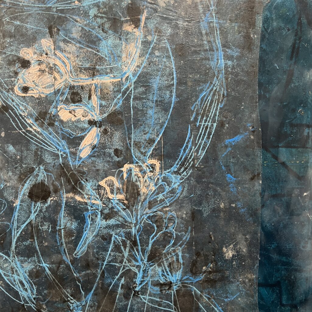 Debra Claffey Coral Petal Oil, encaustic, monotype collage on panel $850
