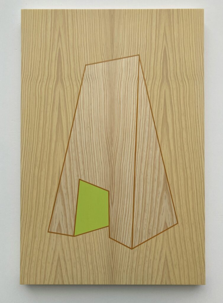 Trevor Toney, Pine with Apple Green, Baltic birch plywood, southern yellow pine veneer, acrylic paint, 24 x 36 x 2 inches, 2022