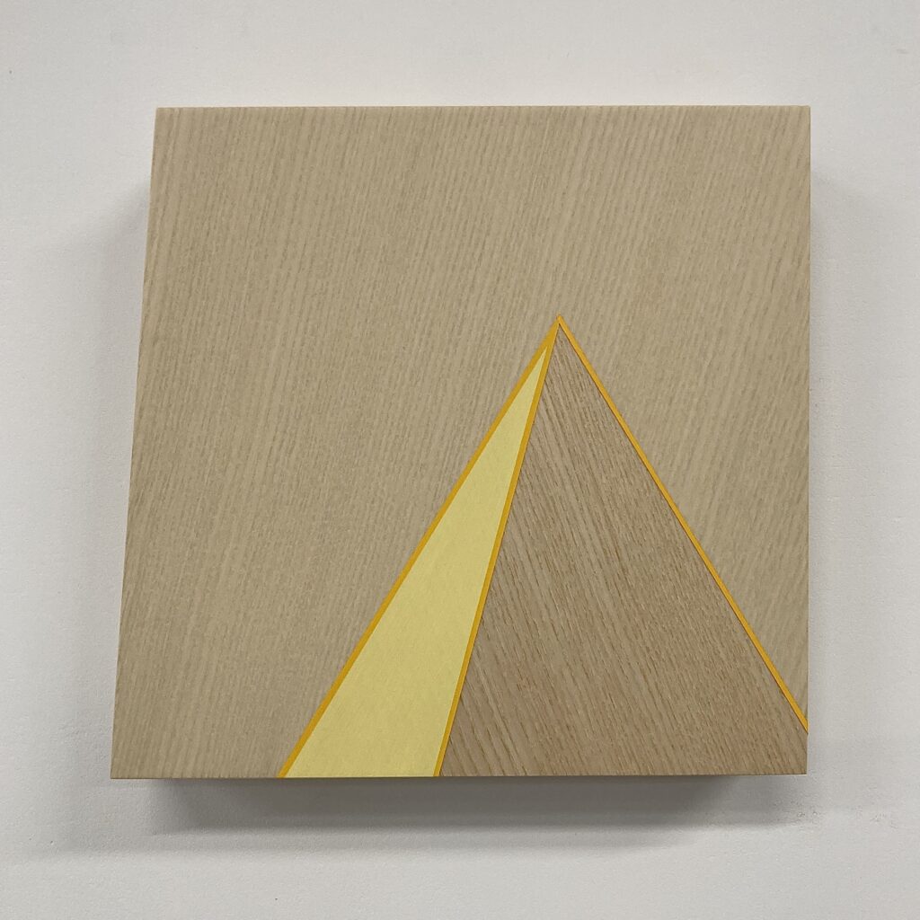 Trevor Toney, Yellow Aspect, Baltic birch plywood, ash veneer, acrylic paint, 9.5 x 9 x 2 inches, 2023