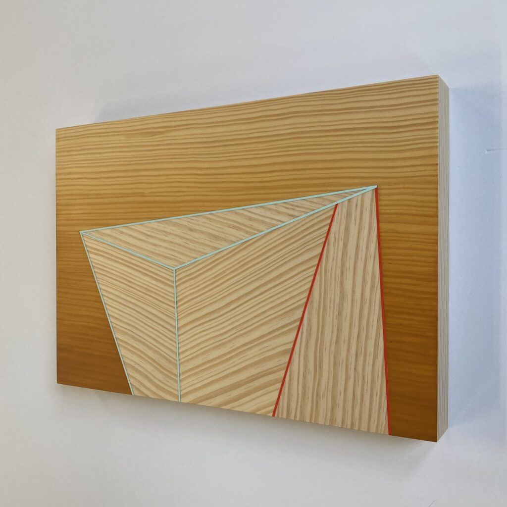 Trevor Toney, Give and Take, Baltic birch plywood, southern yellow veneer, acrylic paint, 19 x 13 x 2 inches, 2023