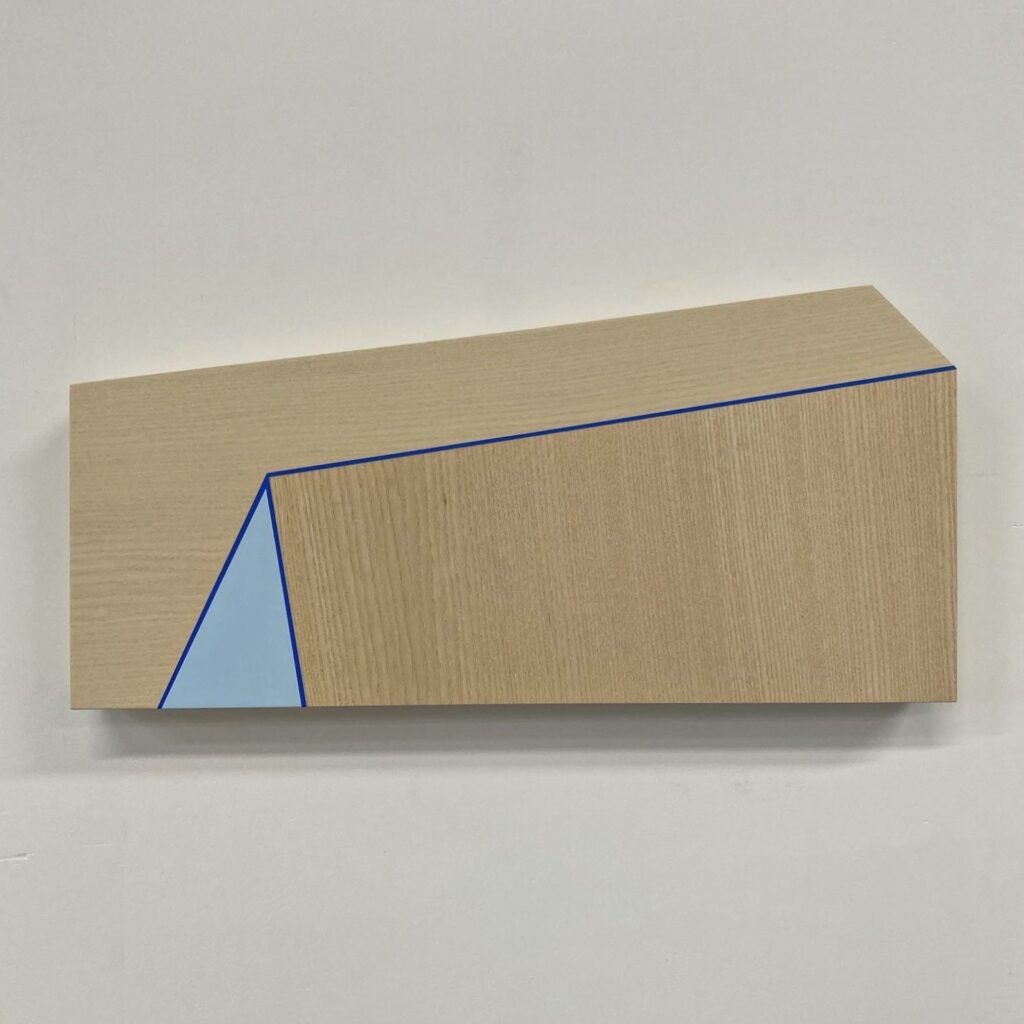 Trevor Toney Blue Aspect, Baltic birch plywood, ash veneer, acrylic paint, 9 x 19 x 2 inches, 2023