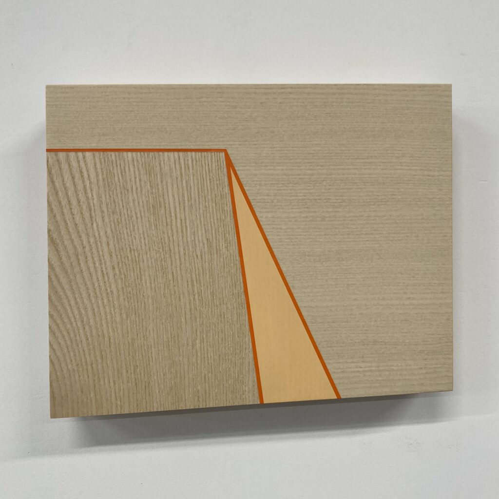 Trevor Toney, Orange Aspect, Baltic birch plywood, ash veneer, acrylic paint, 11 x 9 x 8 inches, 2023