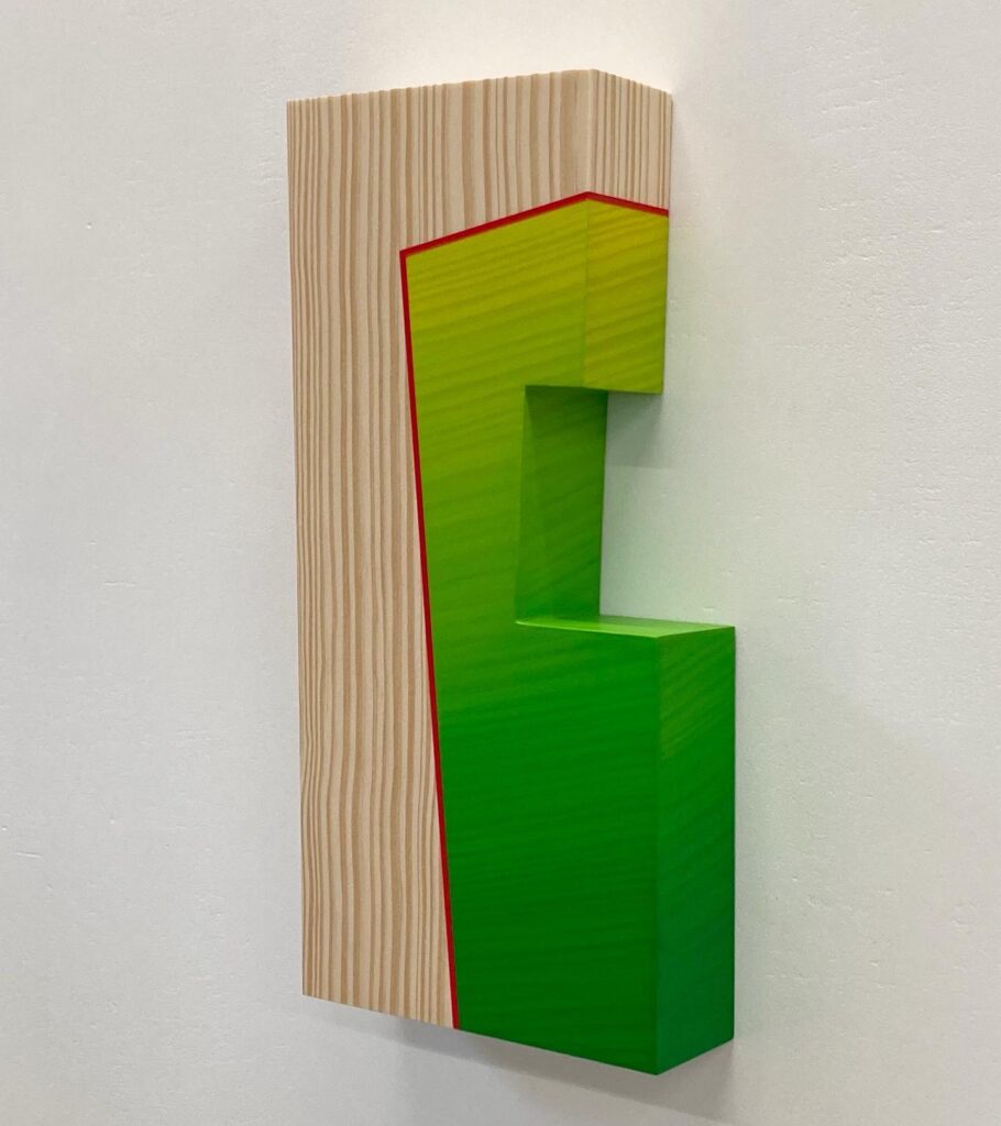 Trevor Toney, Le Tigre, Baltic birch plywood, southern yellow pine veneer, acrylic paint, 12 x 5.5 x 2 inches 2023