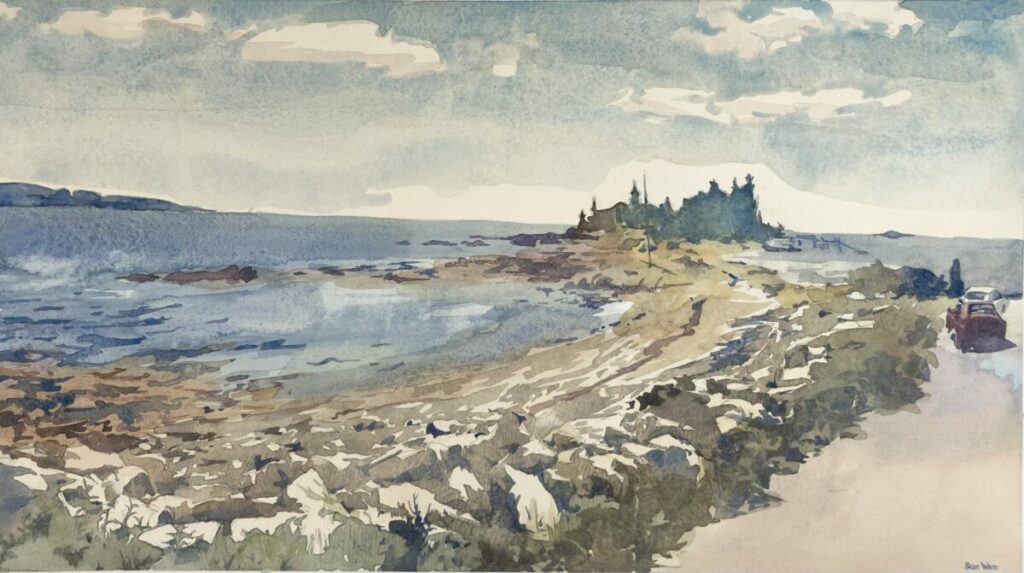 Sean Ware, Boothbay, Watercolor on paper, 18 x 10 inches, framed to 22 x 14 inches, 2023, $1,200